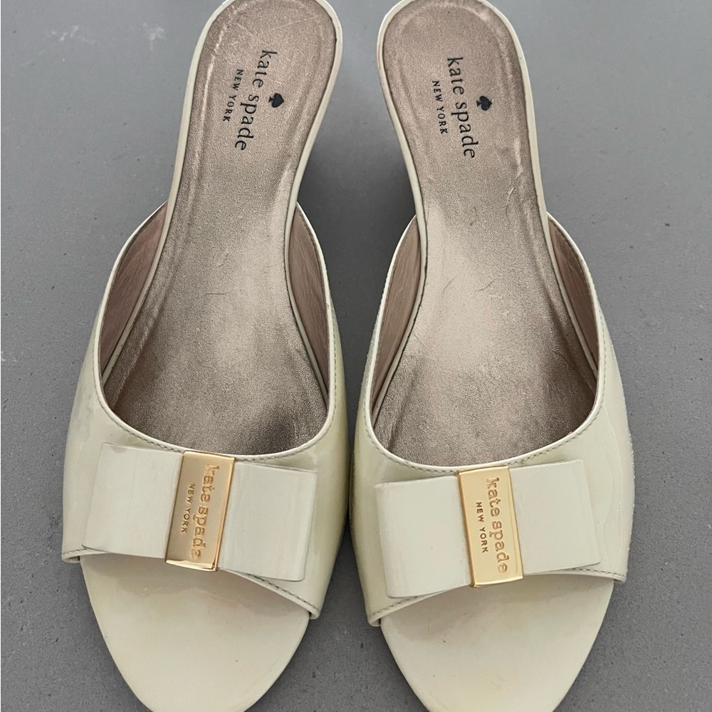 Kate Spade Ivory Mules with Gold Detail
